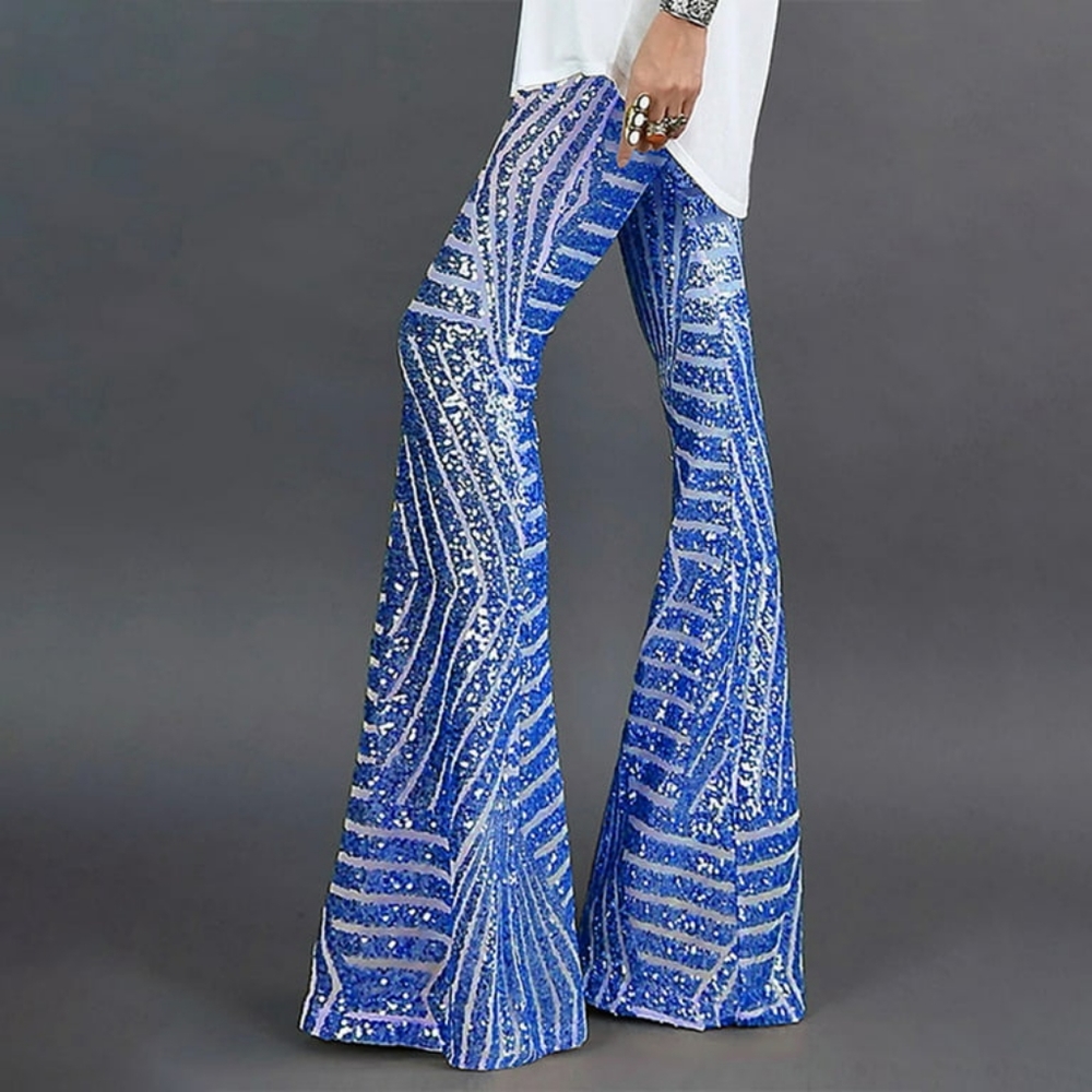 Aayomet Blue Sequin Flare Pants